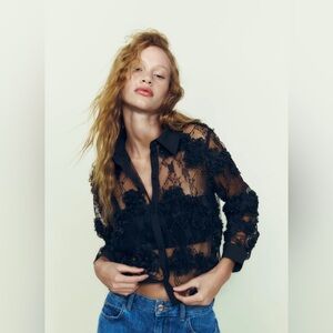 ZARA SEMI-SHEER TEXTURED TULLE SHIRT